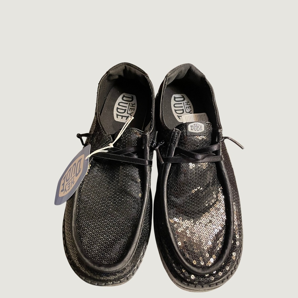 Hey Dude Wendy Disco Sequin Black Womens Slip On Loafers 43476-001 Size 9 NEW